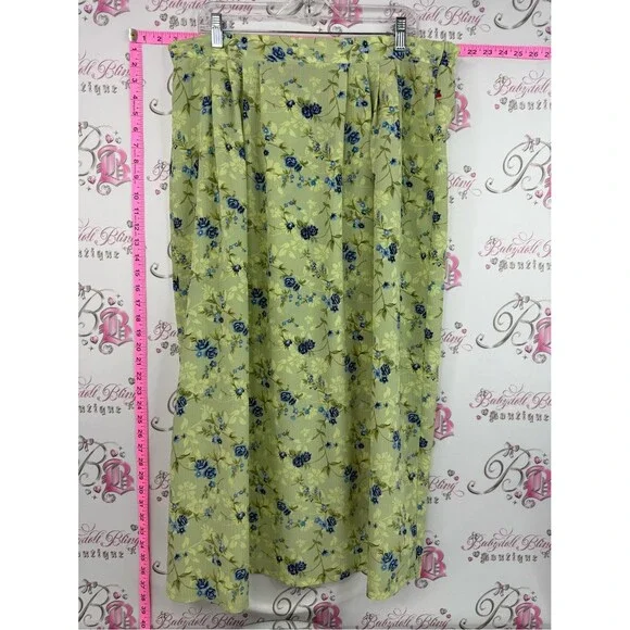 TRULY skirt midi Light Green Midi Skirt with Blue Floral Print