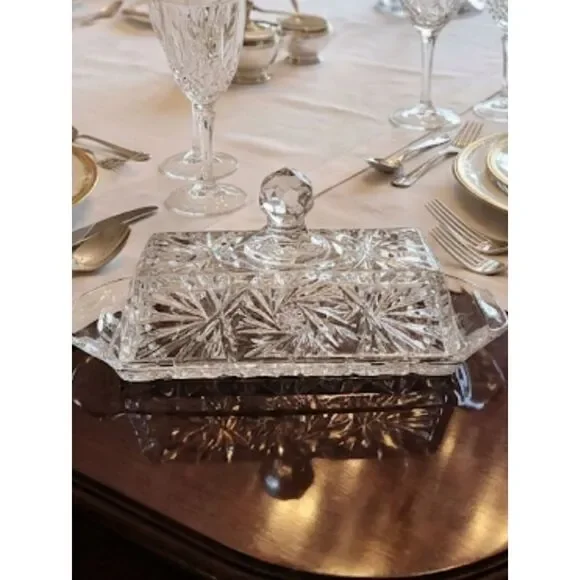 Crystal Butter Dish Diamond Cut Style