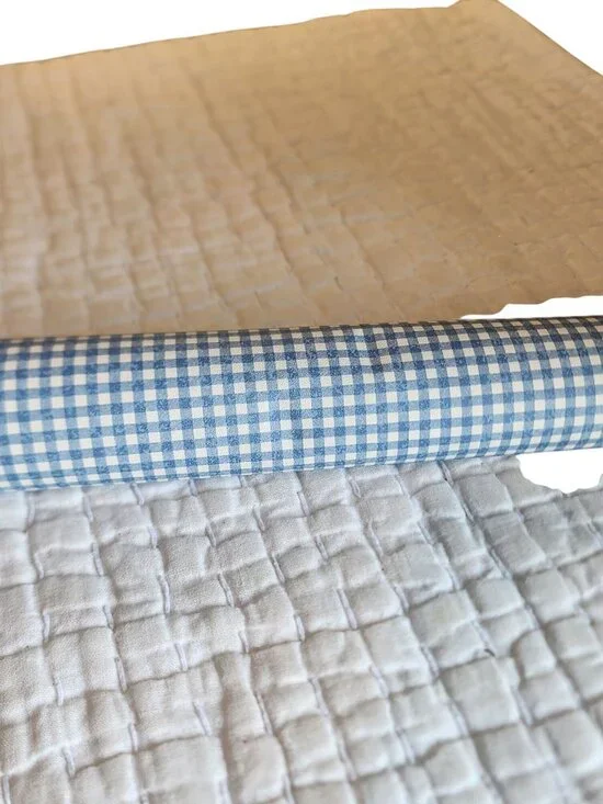 Vintage gingham checked blue wallpaper great for small projects Dollhouse 35 x 2
