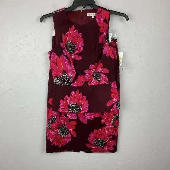 Trina Turk Skirt Set Womens Top 6 Skirt 4 Burgundy Pink Floral Pencil Made USA