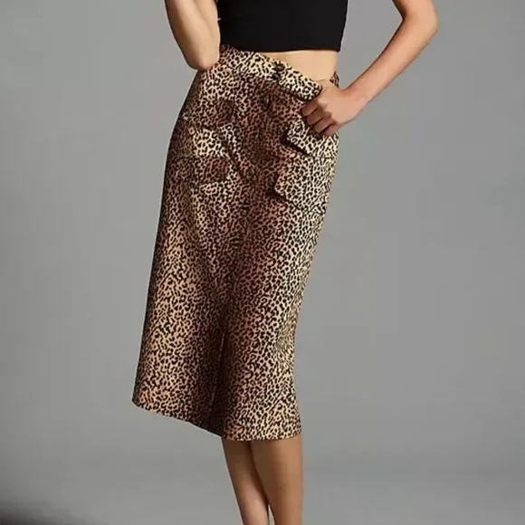 New Anthropologie Animal Print Midi Skirt
