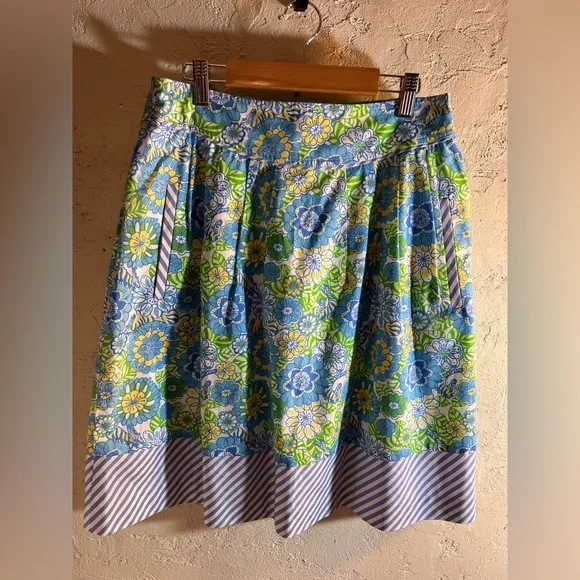 Lilly Pulitzer Blue and Green A-Line Resort Skirt Summer business casual preppy