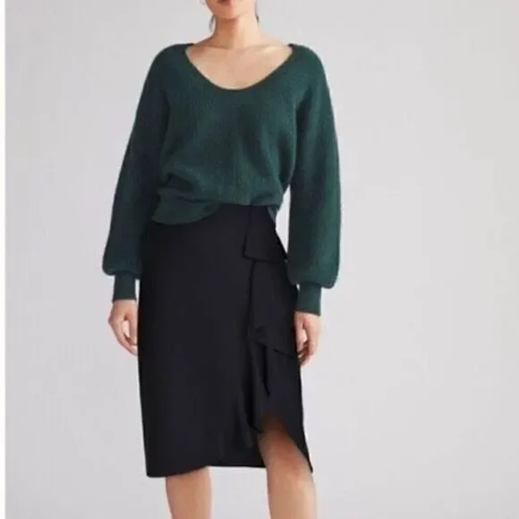 Anthropologie Maeve Flounced Midi Skirt Wrap Ruffle Black Size 16 NWT