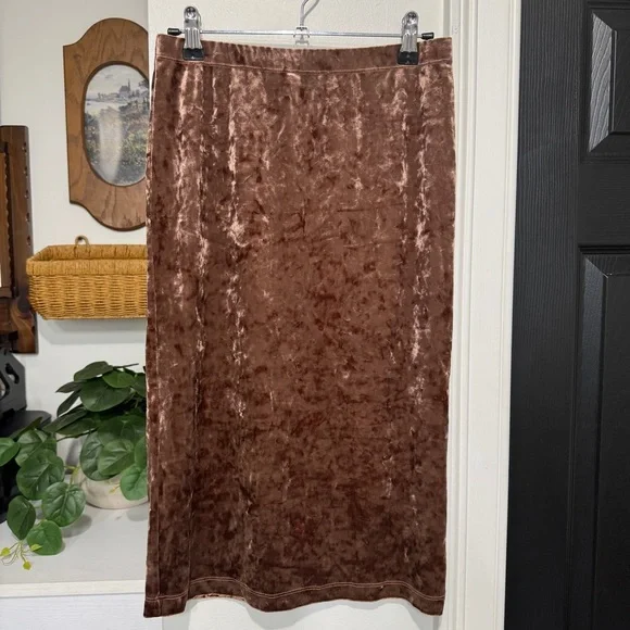 {Altar'd State} “Nadine” Maxi Skirt Brown Velvet Boho Western Prairie Cowgirl