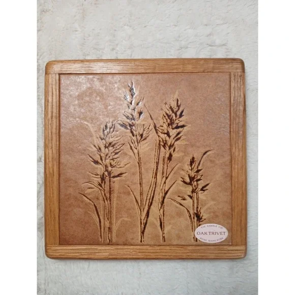 Ceramic Oak Trim The Daniel's Co.  Trivet Earth Color Wheat Hot Plate/ Decor MCM