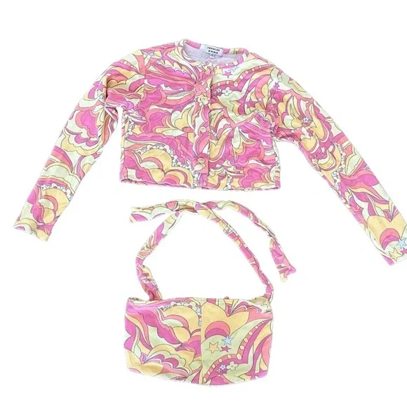Frankie's Bikinis Top and Button Down Mini Cardigan Size S Bright Multi Color