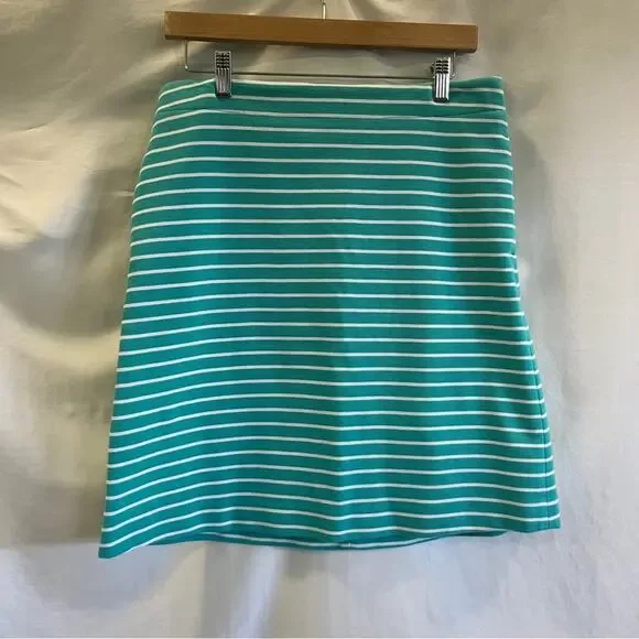 Talbots Turquoise White Textured Knit Skirt Pencil Pockets Womens Size 6 Mini