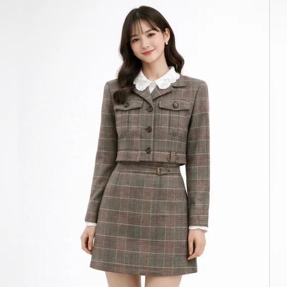 J.ING Lara Grey High-Waist Mini Plaid Skirt - XS / Grey – Matching Set Option