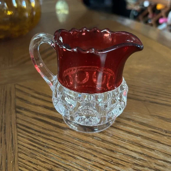 Antique Ruby Thumbprint Kings Crown Footed  Creamer