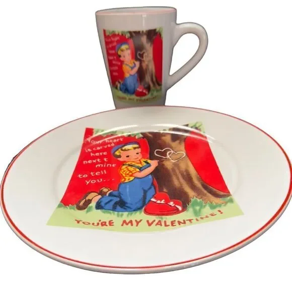 Rosanna “Your Heart is Carved Here Next to Mine” Small Plate & Coffee Cup Set