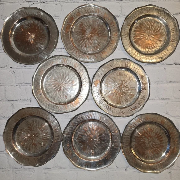 Vintage Hand Hammered Copper Dessert Plate Set Of 8
