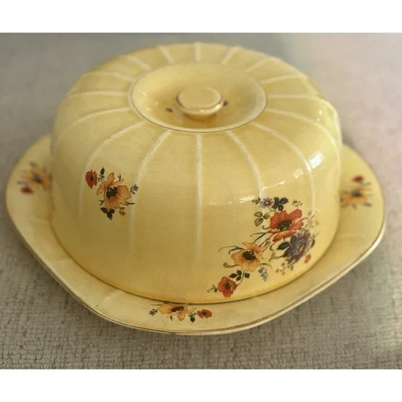 RARE Antique 1920 Limoges‎ China Company Golden Glow Cake Plate with Cover