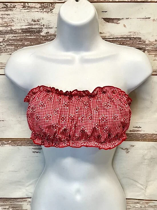 Pink by Frankie's bikinis Ladybug Lane gingham bandeau swim top