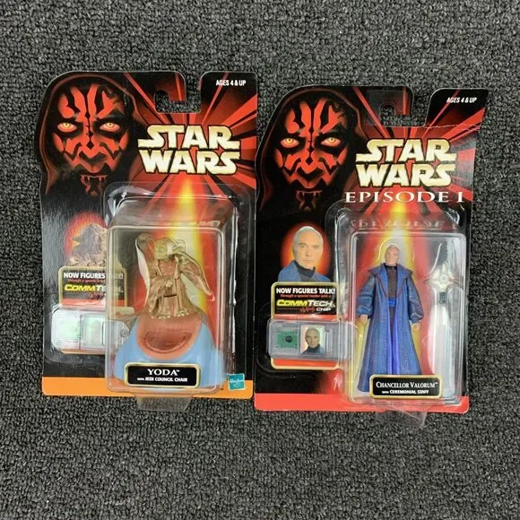 1998 Hasbro Star Wars Yoda Jedi Council Chair & Chancellor Valorum CommTech Chip