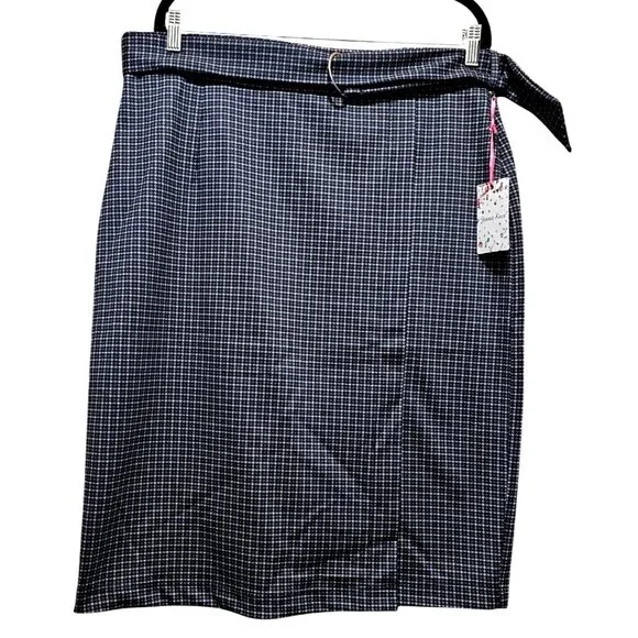 Jenna Rose Womens Black & White Houndstooth Wrap Skirt XL Polyester Rayon Blend