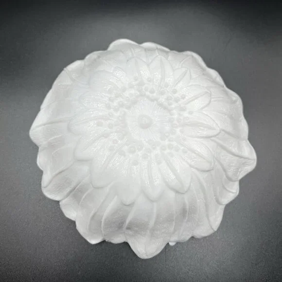 VTG Indiana Milk Glass Sunflower Bowl White Scalloped Floral Candy Dish MCM