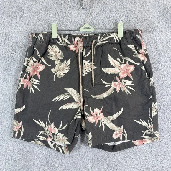 Faherty Essential Drawstring Stretch Shorts Mens Size XL Gray Floral Linen Blend