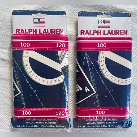 RALPH LAUREN SET OF 2 NAVIGATOR CADET WALLCOVERING BORDERS Red/Blue/White