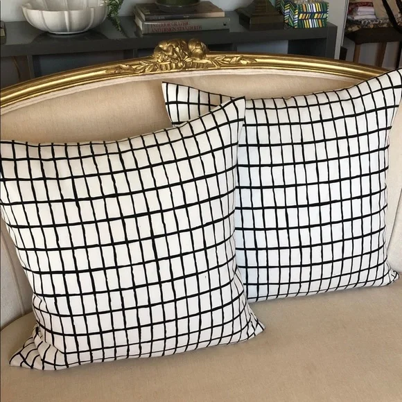 IKEA Black Grid Print Throw Pillows - Set of 2