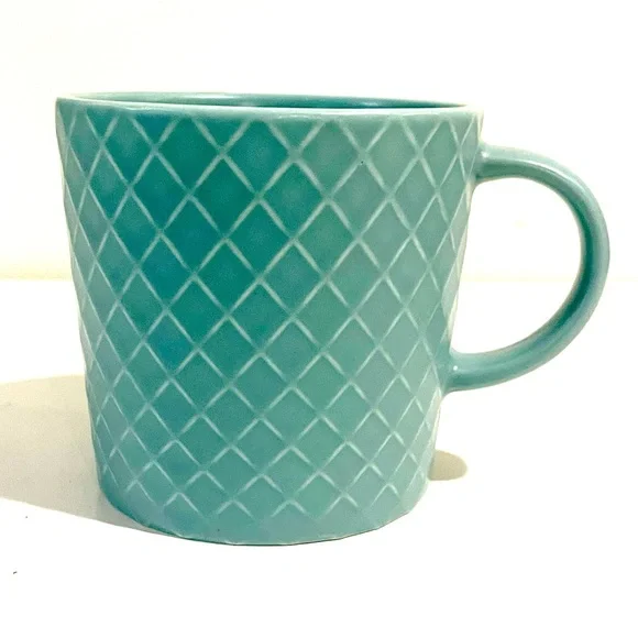 IKEA Ceramic Teal Diamond-Pattern Textured Mug