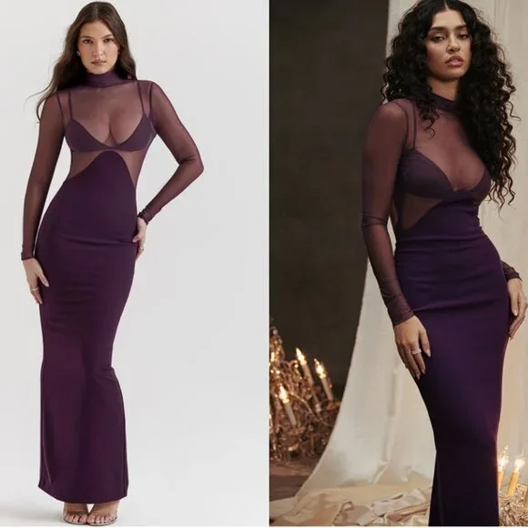HOUSE OF CB 'Safiya' Black Grape Maxi Dress NWT