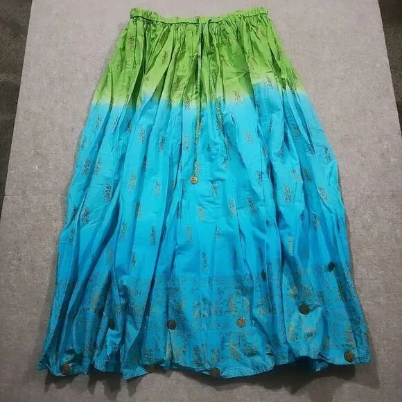 French Laundry Boho Ombre Green and Blue Maxi Skirt #7