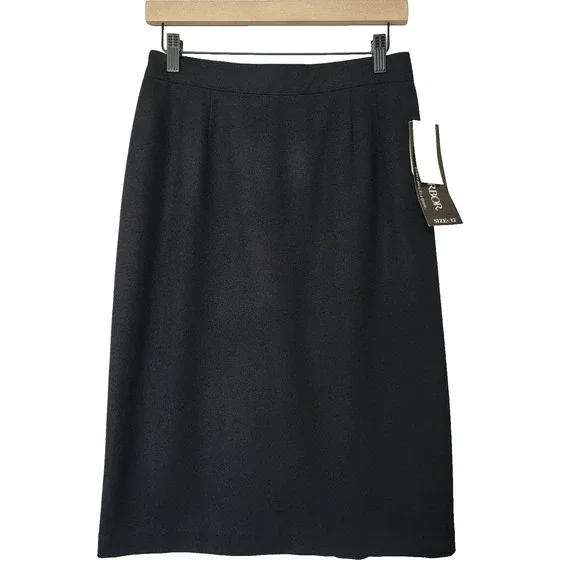 VTG Wool Black Pencil Skirt NEW Sz 12 Classy Career Office Business Sag Harbor