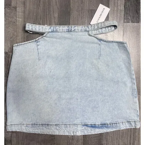 WeWoreWhat Denim Mini Skirt Women M Light Wash Belted Y2K Low Rise Bella Hadid