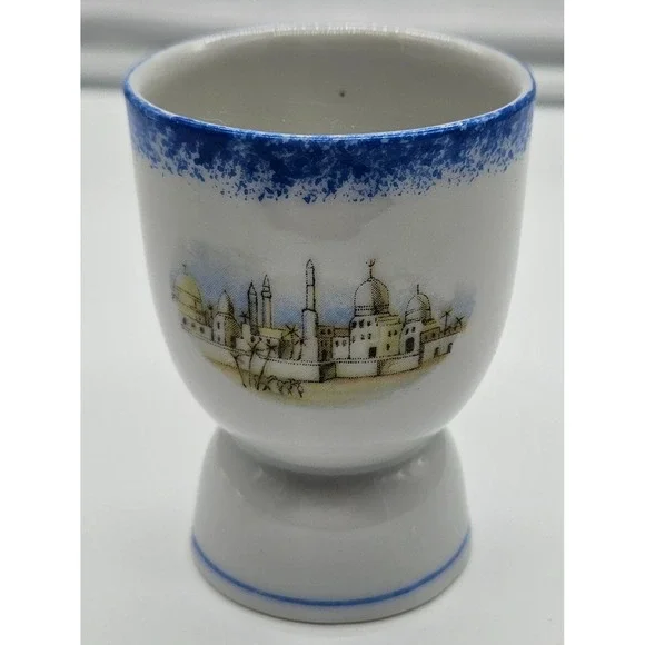Vintage Egg Cup White Blue Cityscape Design‎ Breakfast Kitchen Decor