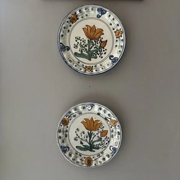 (2) Provence France Hand Painted Porcelain Floral Wall Plate Wave Edging