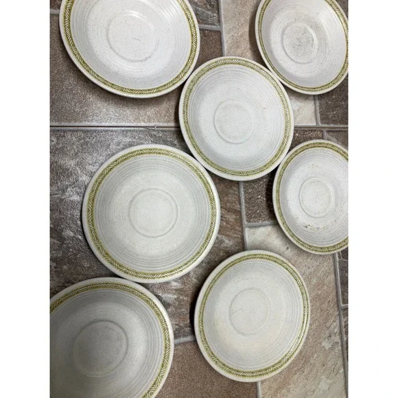 Franciscan Interpace Earthenware Saucers Set of 6 Olive Green Geometric 6 inch