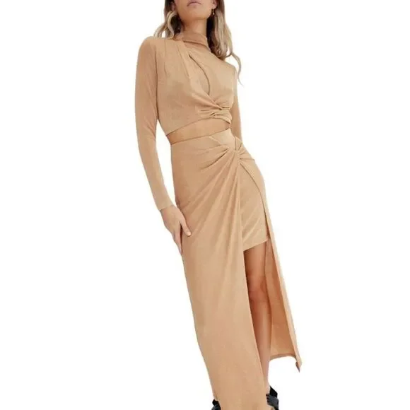 NWT Significant Other Ivy Skirt 6 Sand Midi Slit Draped Knot Resort Vacation