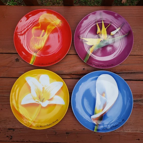 2003 (4) Givenchy Les Fleurs de Parfums Givenchy Porcelain Flower Plates- 8.25