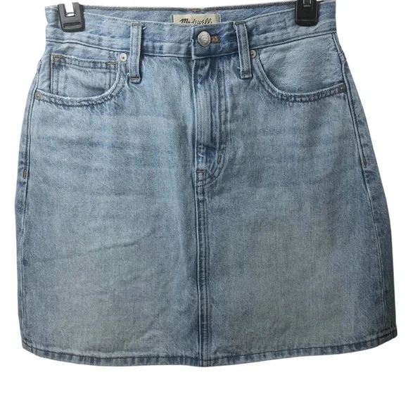 Madewell Rigid Denim A-Line Skirt Sz 24 Light Wash Classic Boho Preppy Casual