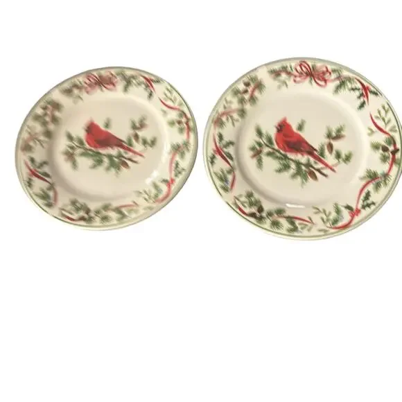 Christmas Woodland Cardinal Plates by AMERICAN ATELIER Holidays Red Bird 7.75”