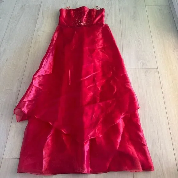 Jessica McClintock Gunne Sax Red Satin 2pc set Prom Formal Holiday Wedding size