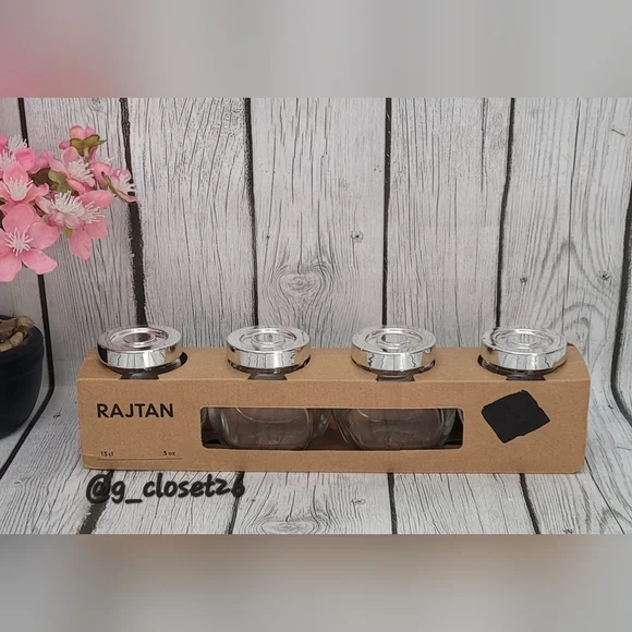 IKEA RAJTAN Spice Jars Glass w/Lids 4PK New