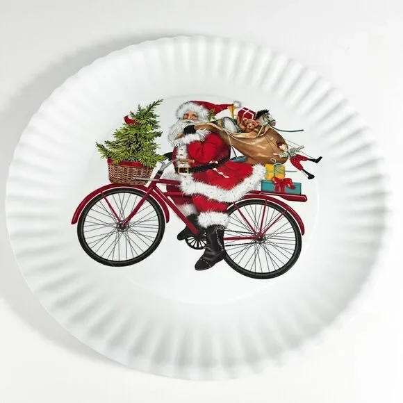 Melamine 16” Serving plate Santa On Bike Platter NEW