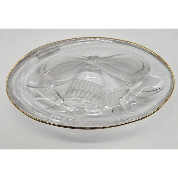 Mikasa Studio Nova Oval Glass Dish Gold Gilt Rim Bells‎ And Ribbons Design 7