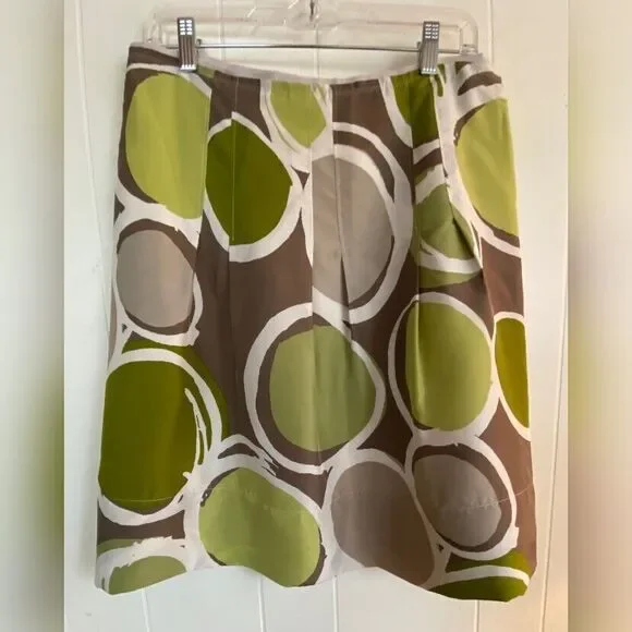 Banana Republic Skirt Women’s 6 Silk Green Brown Circles 60’s Style