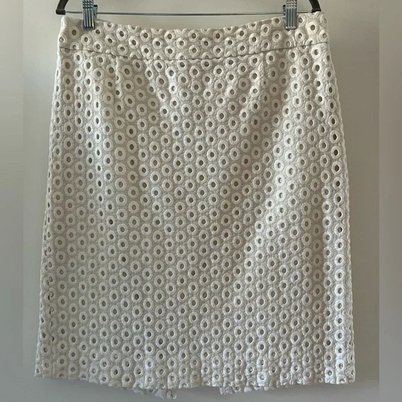 J.Crew Elegant White Eyelet Pencil Cotton Skirt Size 12