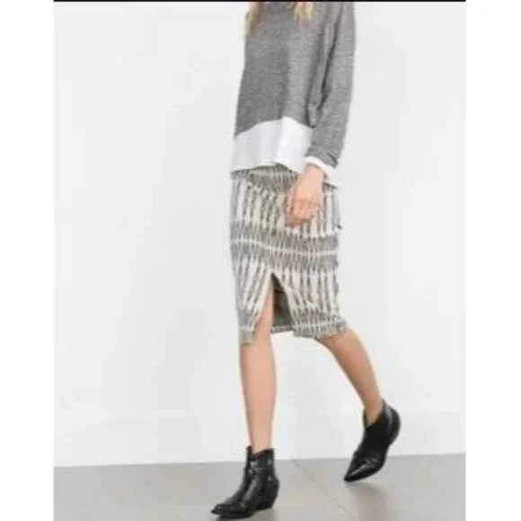 Zara Textured Midi Pencil Skirt Black & White Size Small