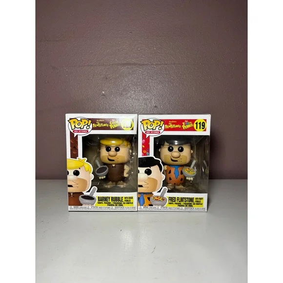 Funko Pop Ad Icons Flintstones Fred #119 Barney #120 Pebbles Cereal Set 2 Pack