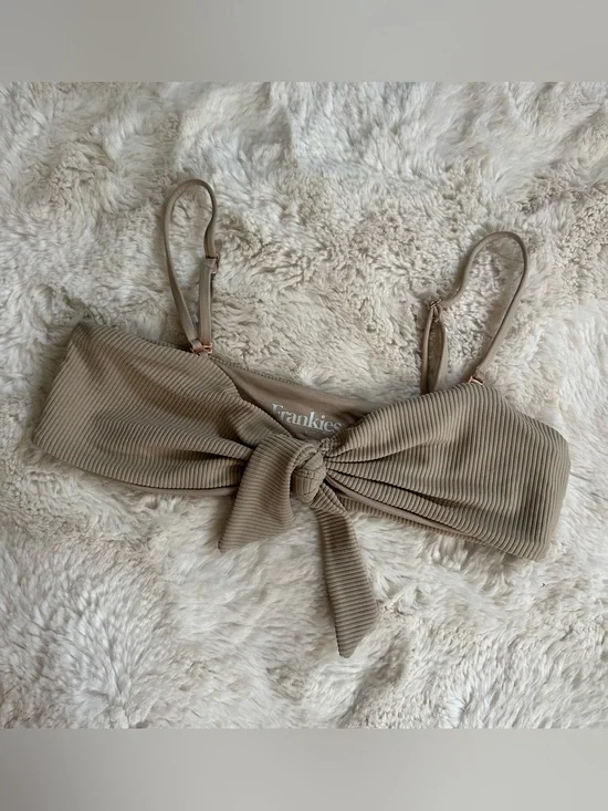 Frankie's Bikinis Enzo Tan/Earth/Nude Ribbed Bow Tie Front Bikini Top