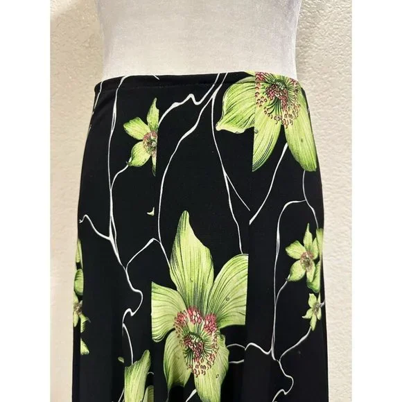 Joseph Ribkoff Vintage 80s Black/Green Sequin Floral Tulip Skirt