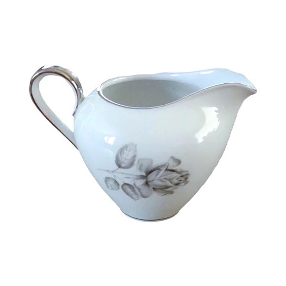 Towne Fine China  Midnight Rose White Porcelain Creamer with Silver Acce…