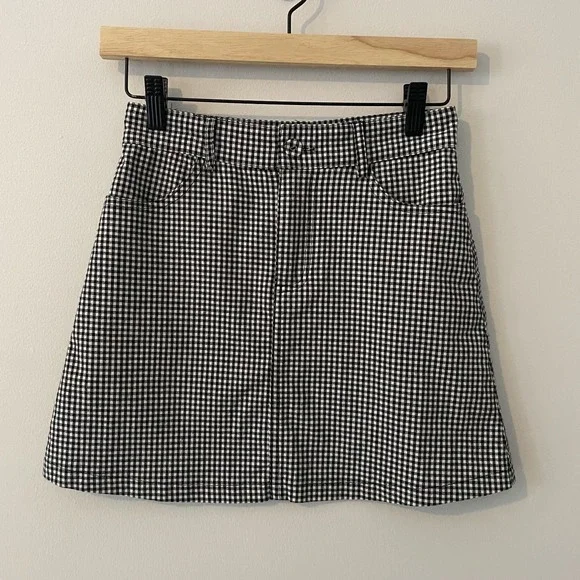 John‎ Galt Black White Gingham Mini Skirt OS Grunge Goth Minimalist Preppy Y2K