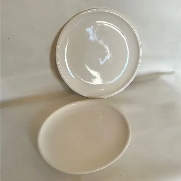 CMG Plates White Ceramic Set Of 2 Dinnerware Minimalist Design 10 1/2 In Round