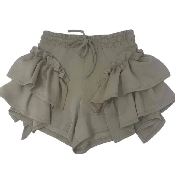 Privy Womens Size Medium Black Ruffle Trim Drawstring Waist Skort