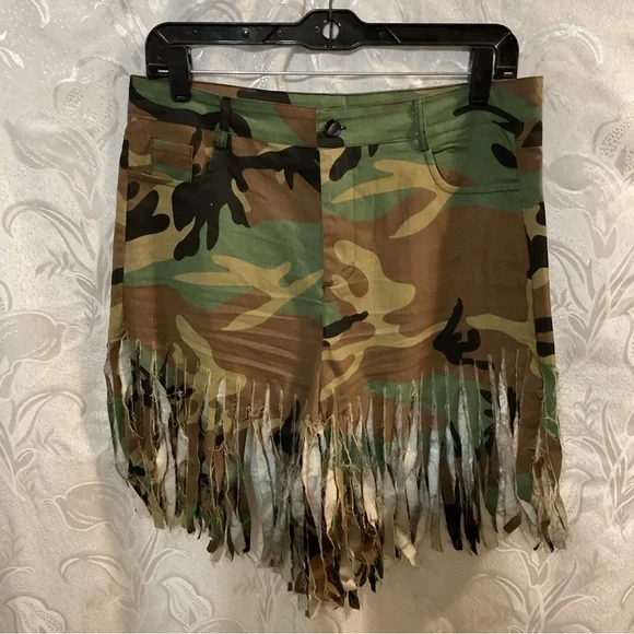 Camo Fringed Skirt